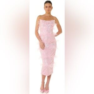 Eliya the Label Pink Sequin and Feather Midi Dress - Madelyn Dress